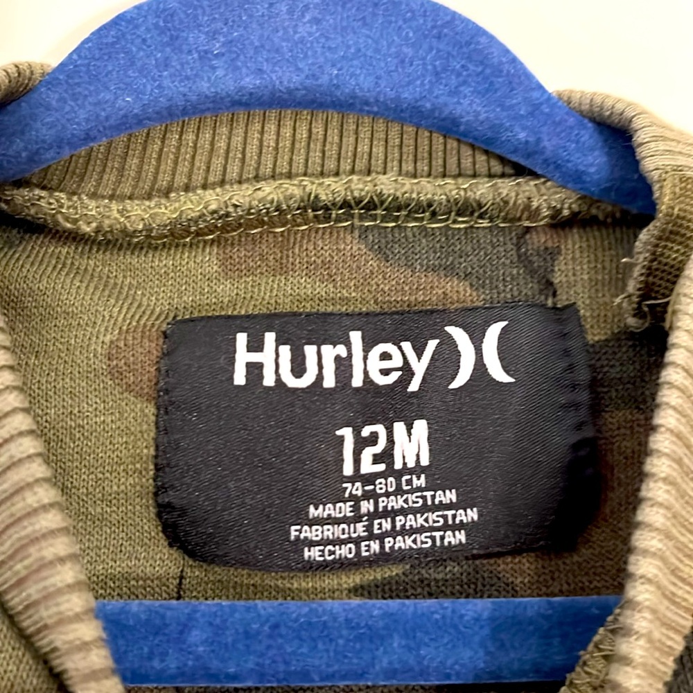 HURLEY Infant 12mo Shark Bite Camo Crewneck Sweatshirt Cotton Blend Like New - Picture 4 of 6